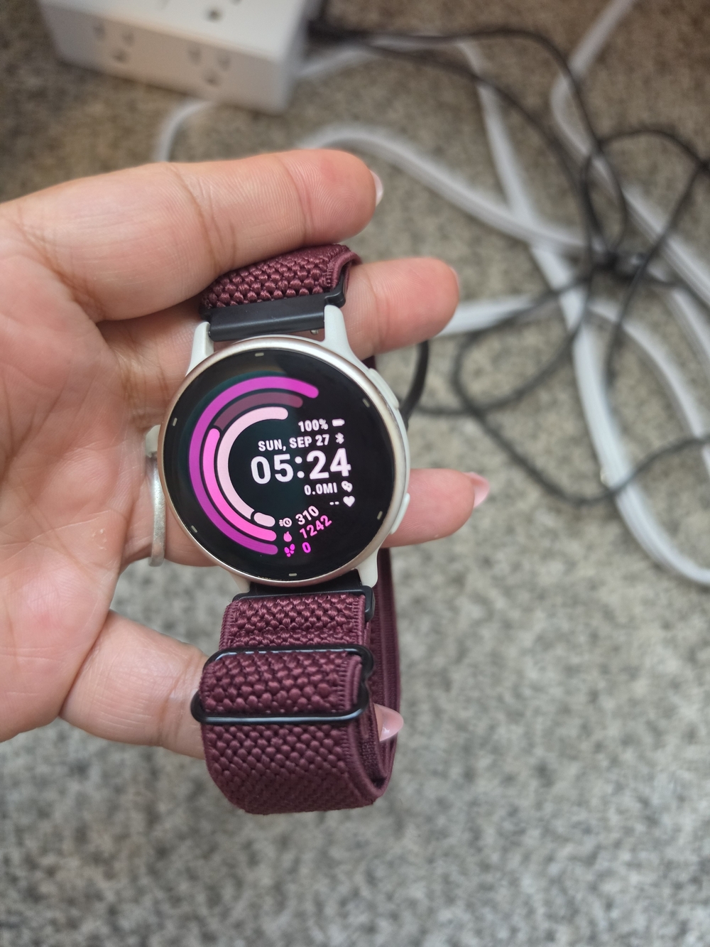 Smart Fitness Watch with Burgundy Nylon Strap